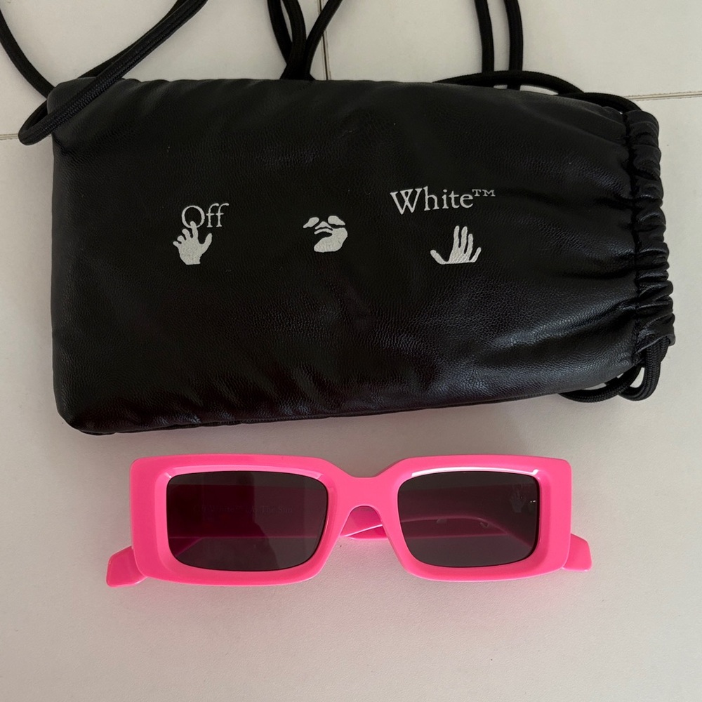 Off-White Pink Rectangular Sunglasses with Black … - image 1